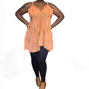 ASHLEY STEWART BEADED HANDKERCHIEF TOP - CORAL SIZE 18/20 (NEW WITH TAGS) A19